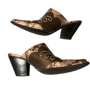 Rampage Rliley Western Mules Womens 6 M Snake Print Brown Pointed Toe Block Heel